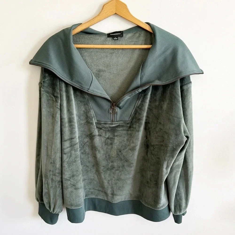 SummerSalt fall cozy emerald green The Plush Velour Half-Zip Pullover size XL